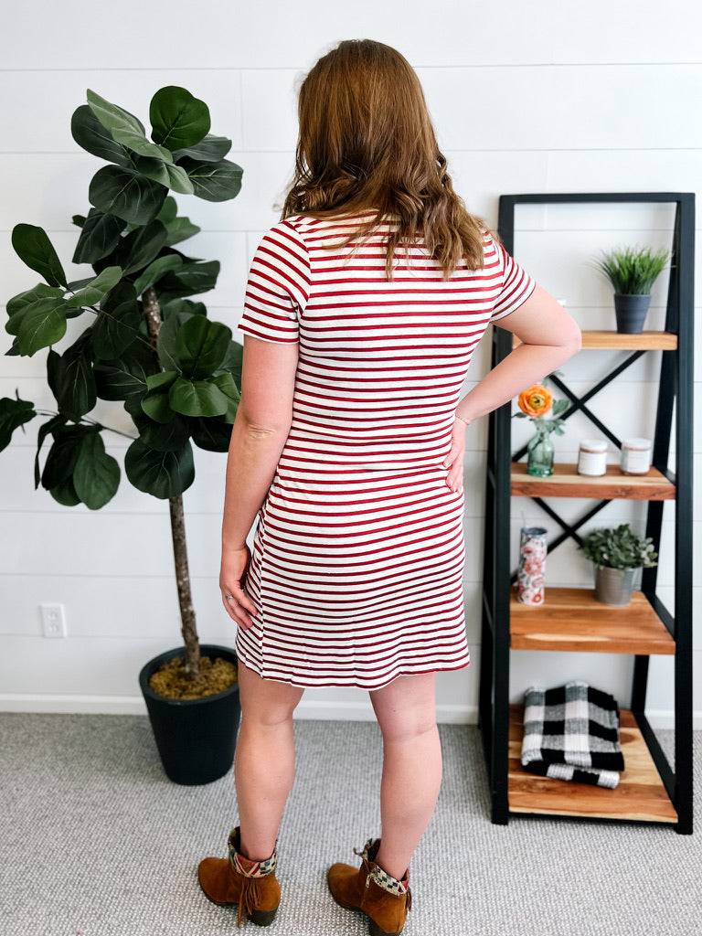 Cherry Red Stripe Wrap Midi Dress