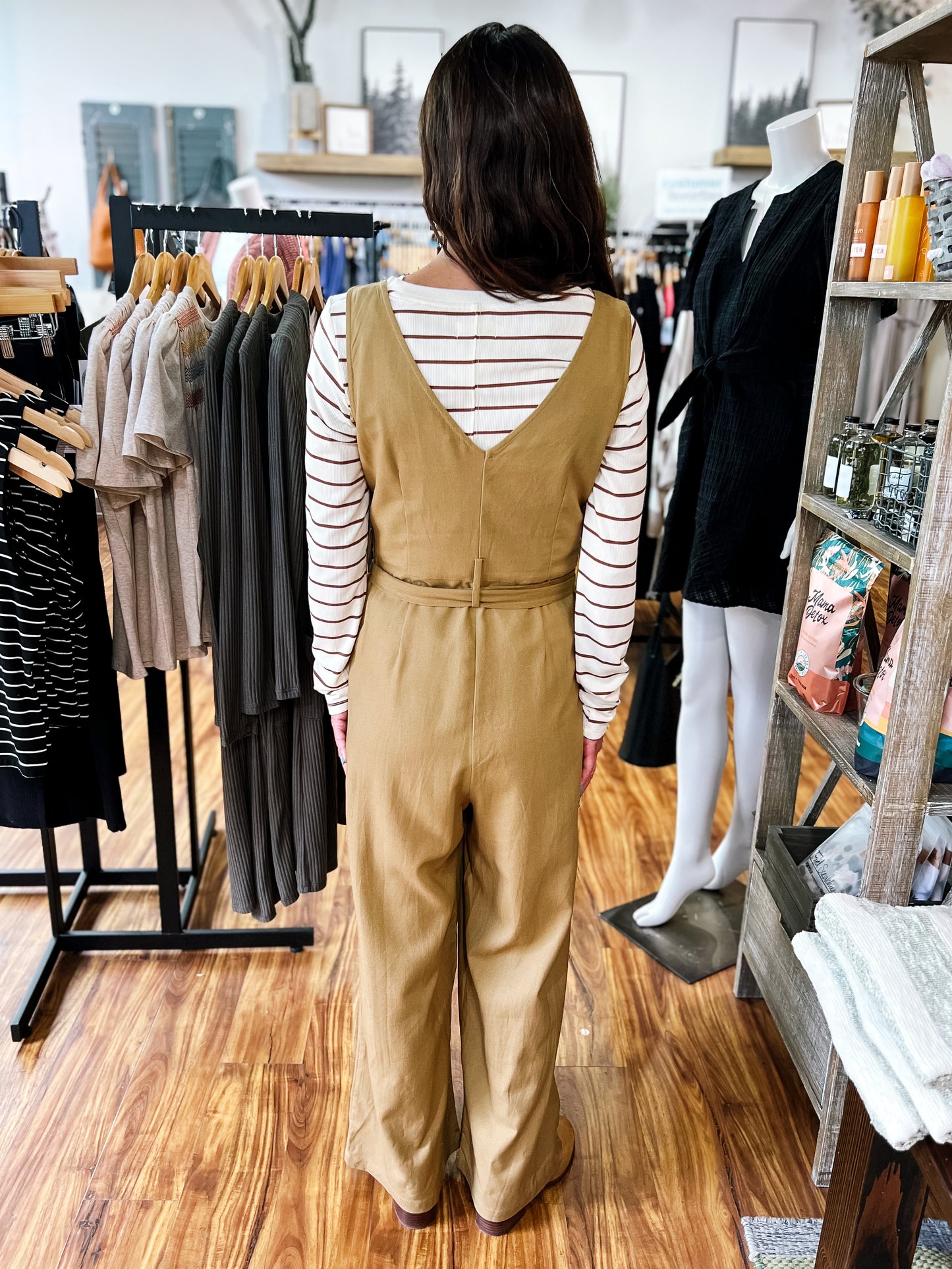 Tan Button Front Jumpsuit