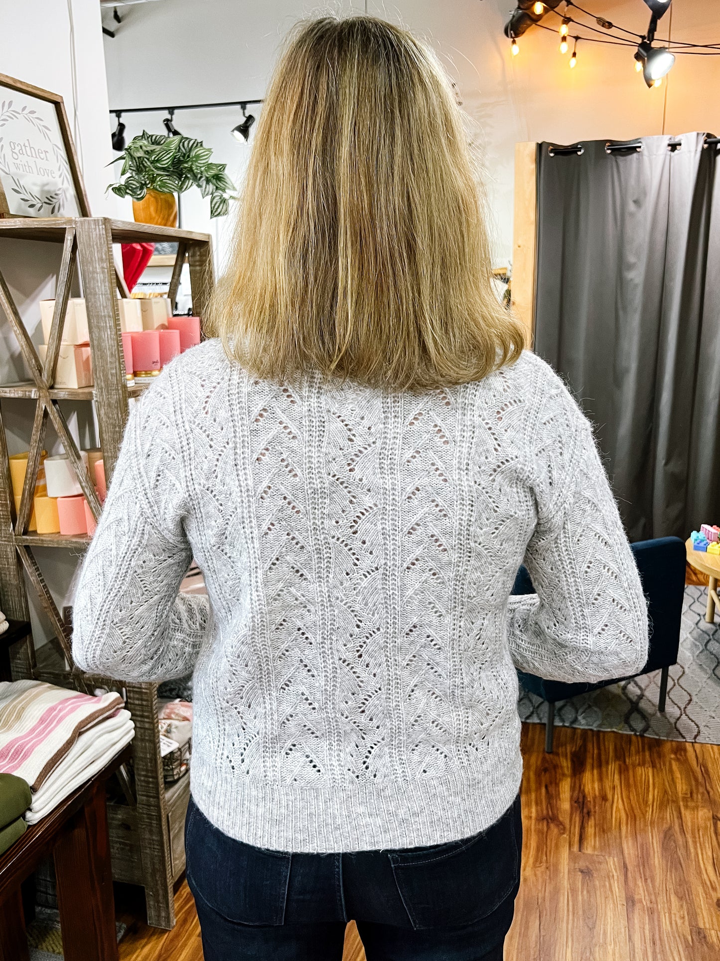 Gray Open Weave Sweater
