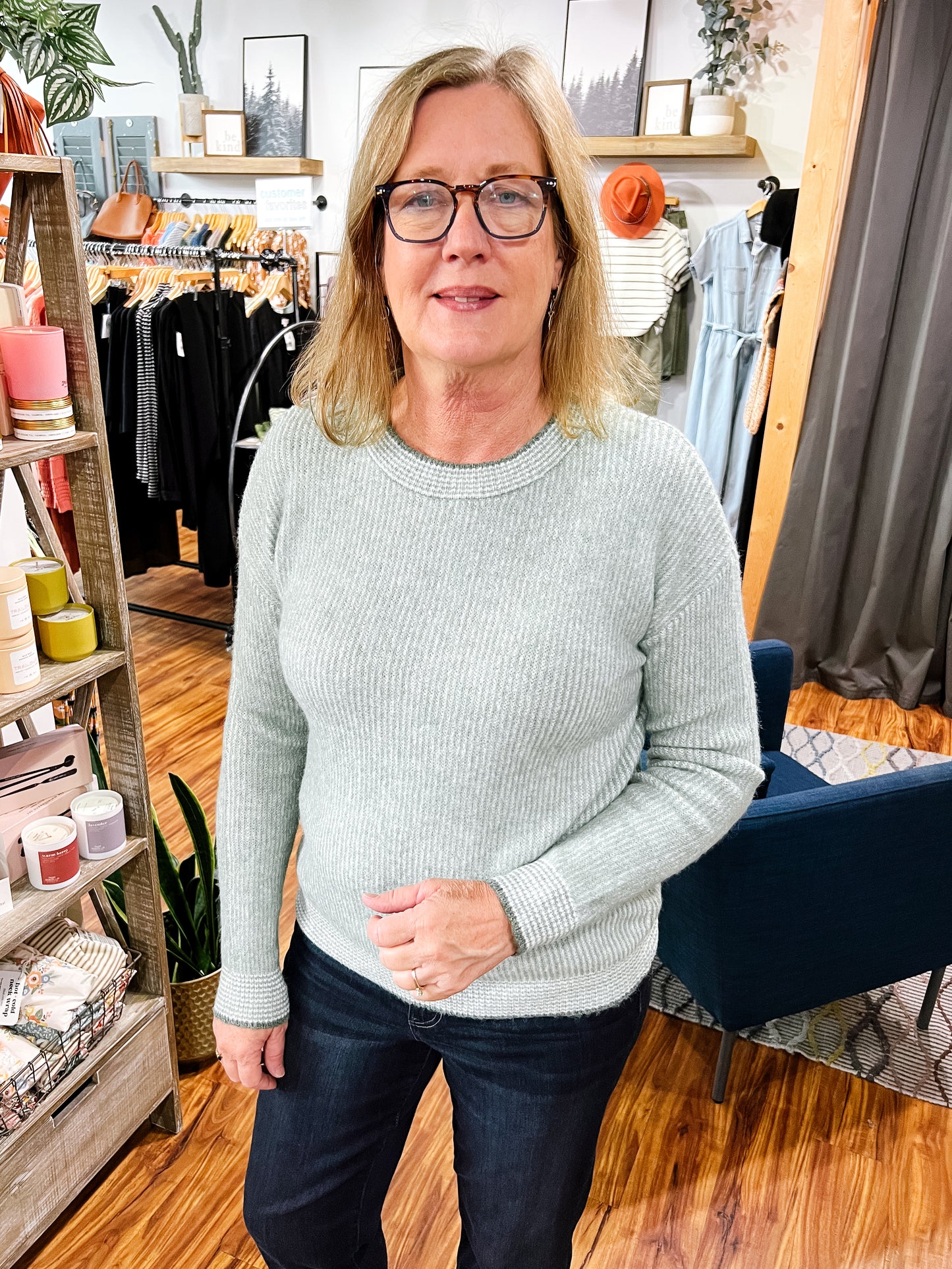 Sage Two Toned Ribbed Sweater