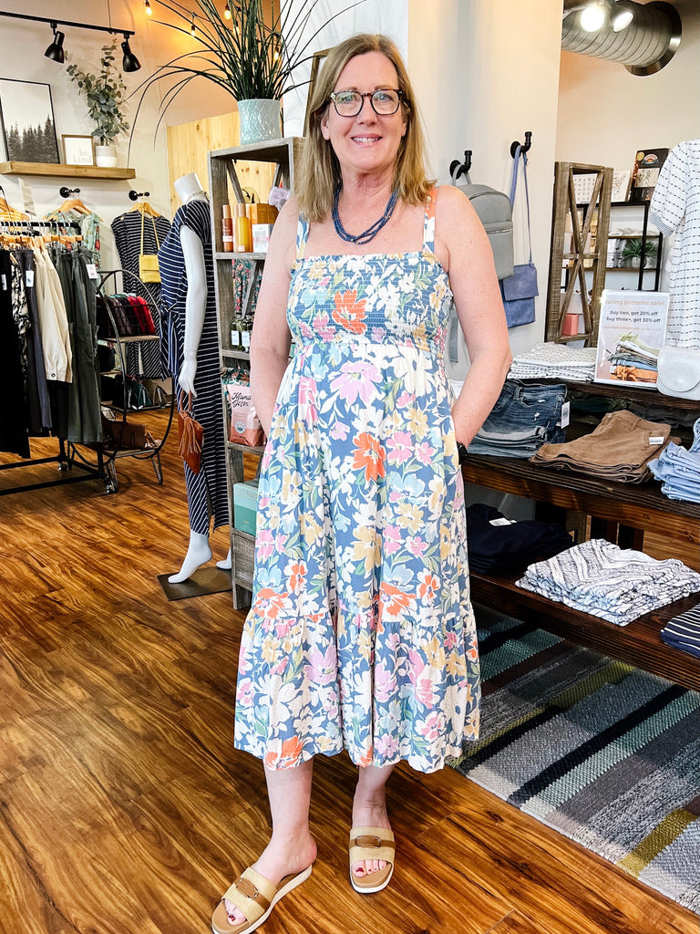 Blue Floral Smocked Dress