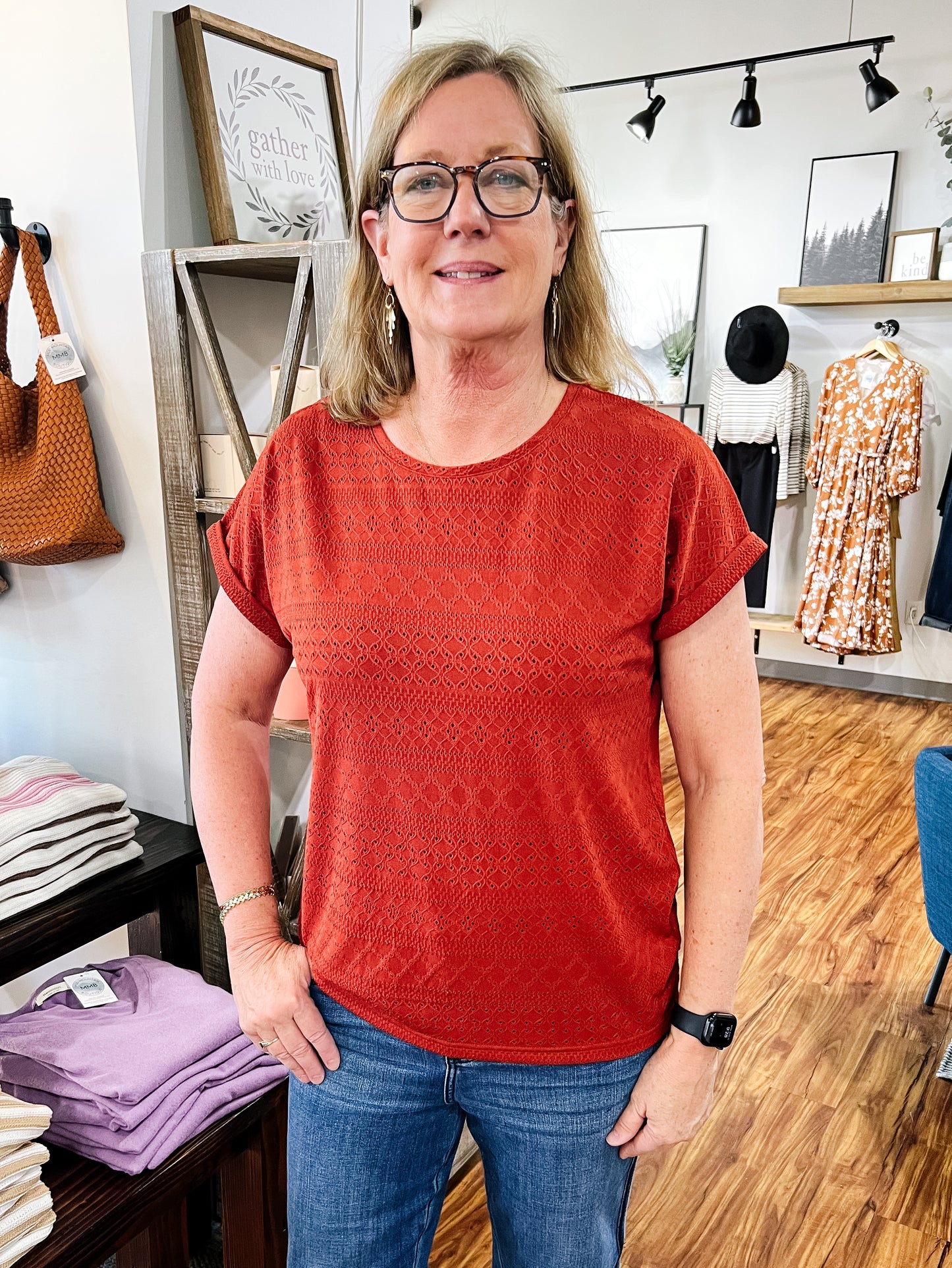 Eyelet Short Sleeve Top