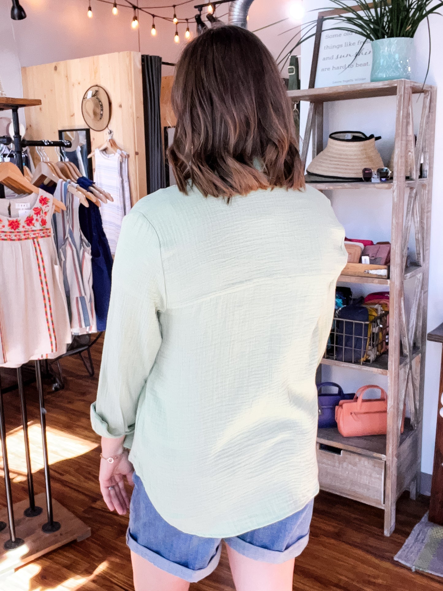 Pistachio Green Long Sleeve Button Up Shirt