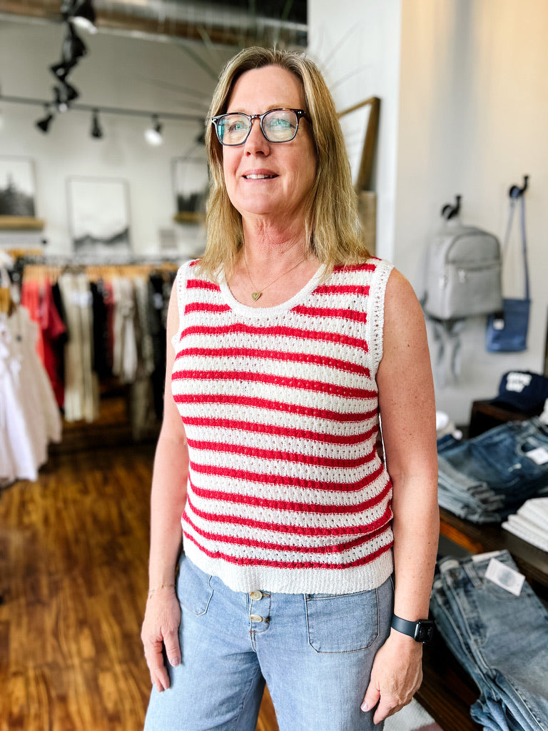 Red And White Stripe Sweater Vest
