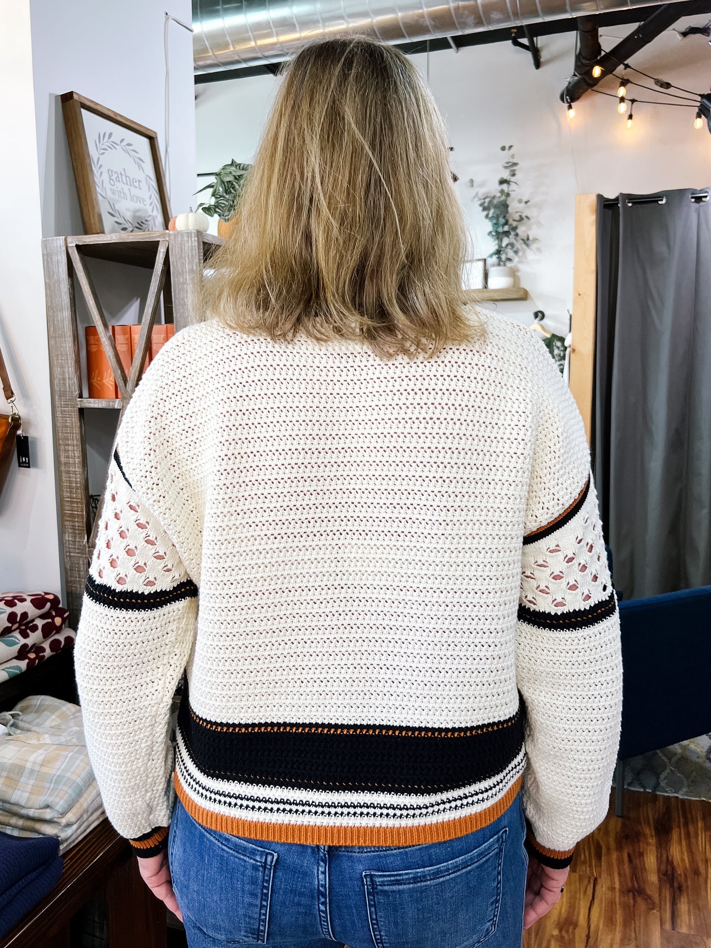Cream Sweater w/ Black & Brown Detailing