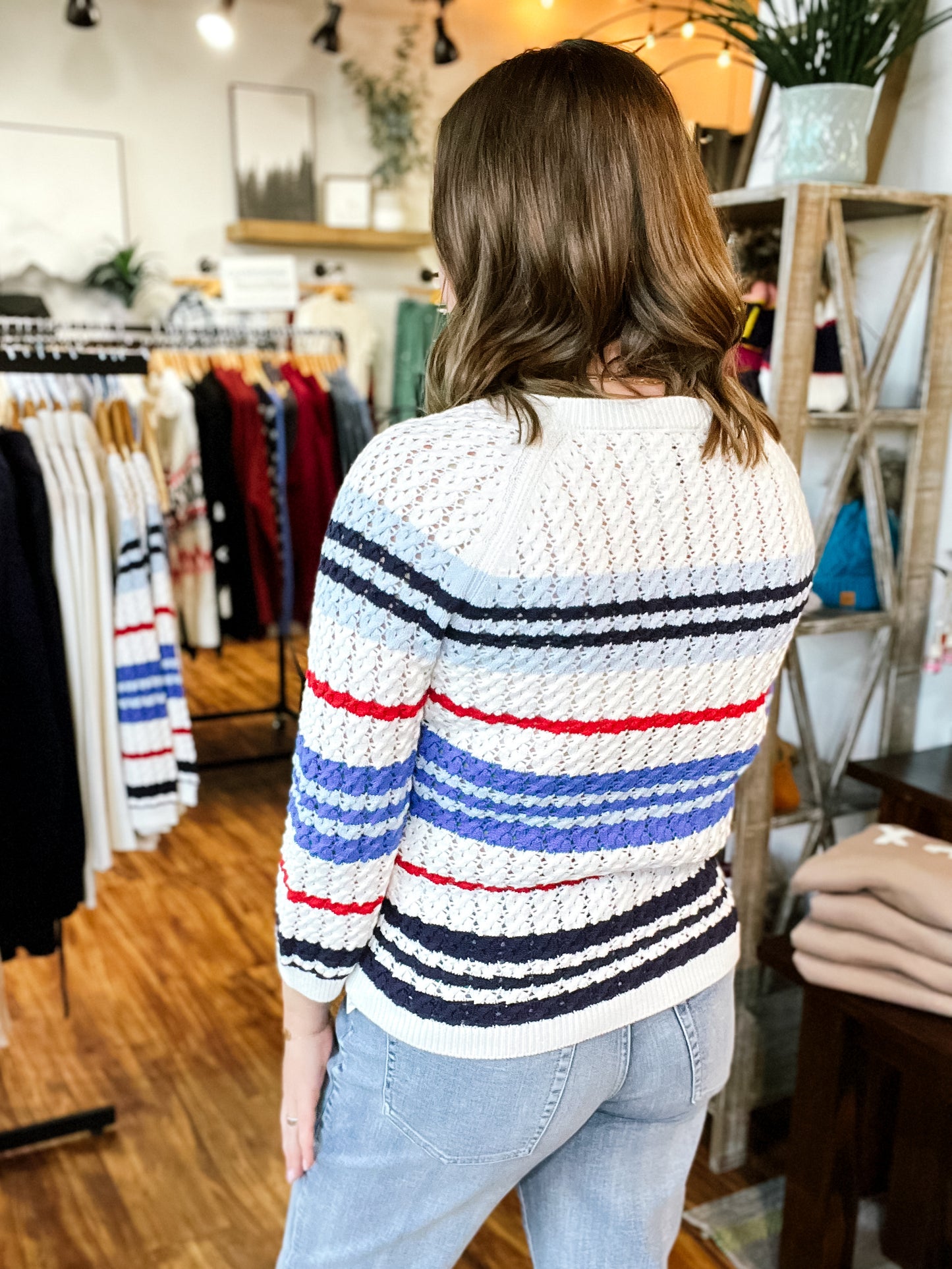 Red White & Blue Open Knit Sweater
