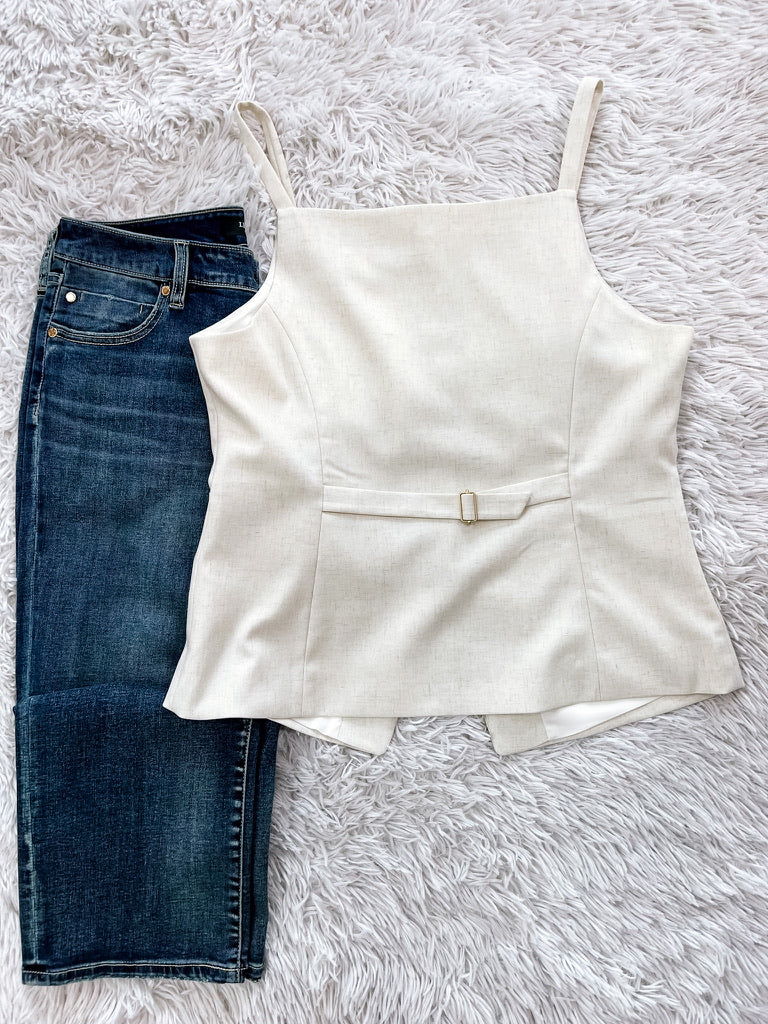 Cream Linen Sleeveless Top