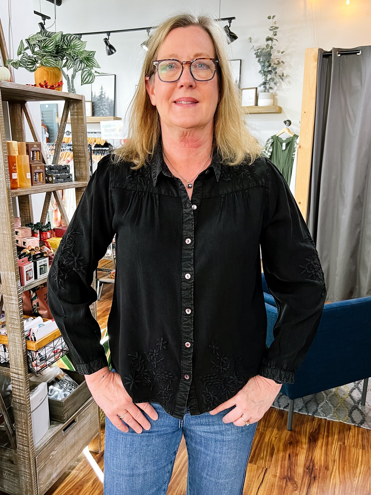 Black Tonal Embroidered Blouse