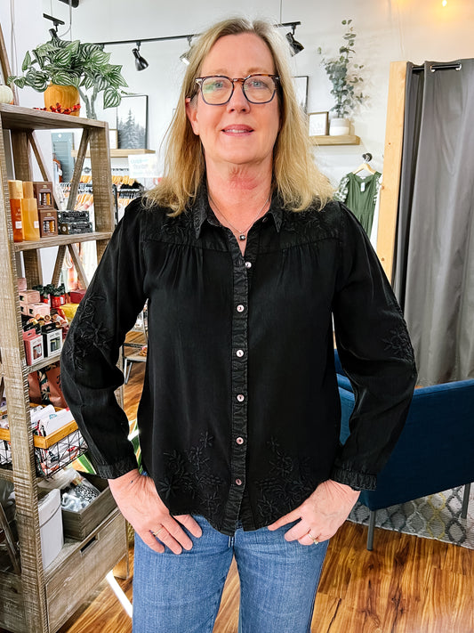 Black Tonal Embroidered Blouse
