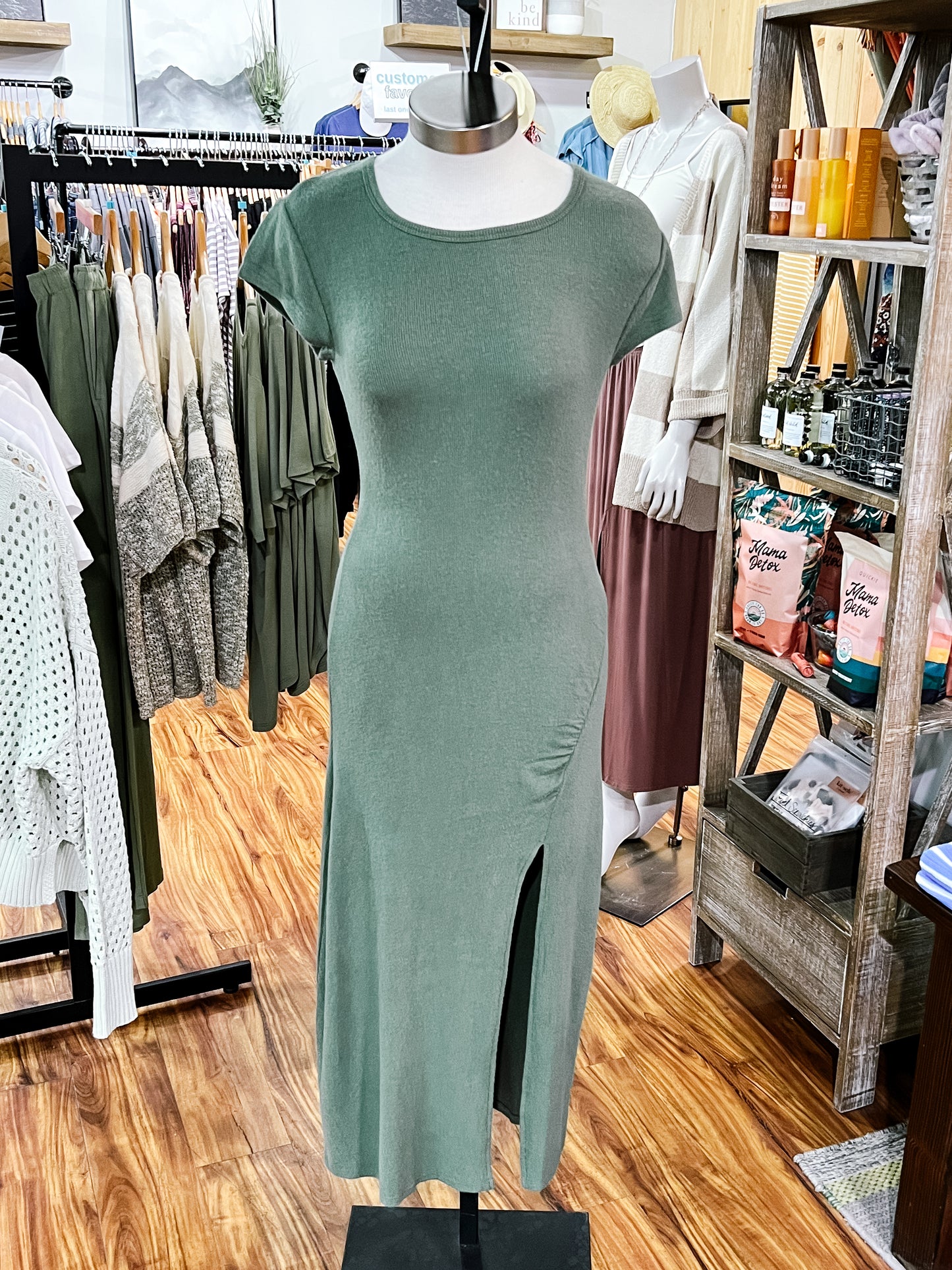 Army Green Midi Length Knit Dress