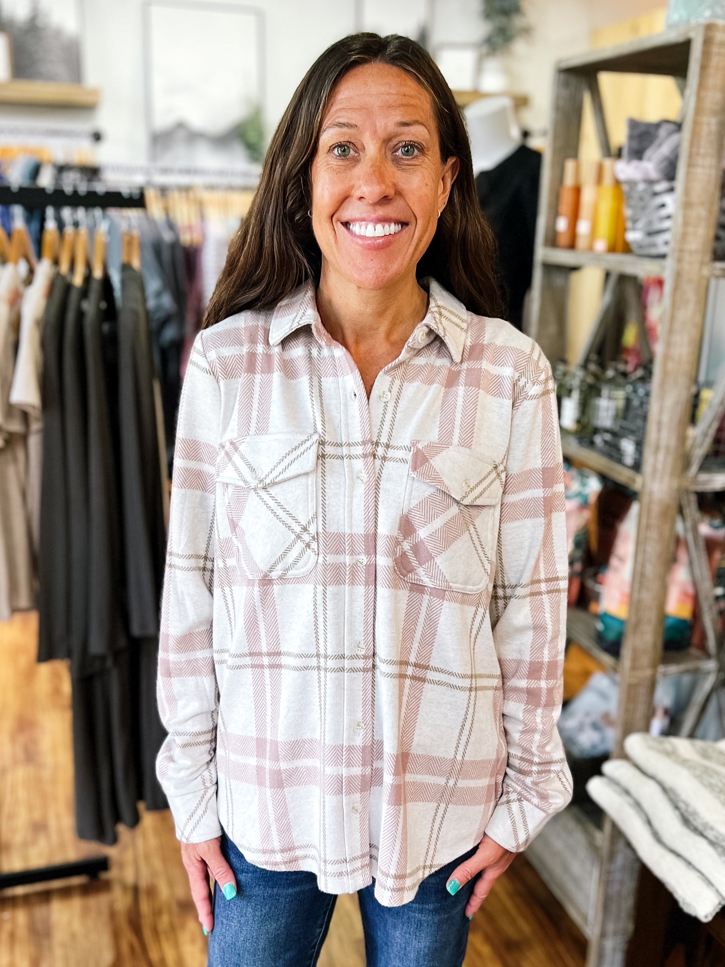 Mauve W/Tan Flannel Shirt