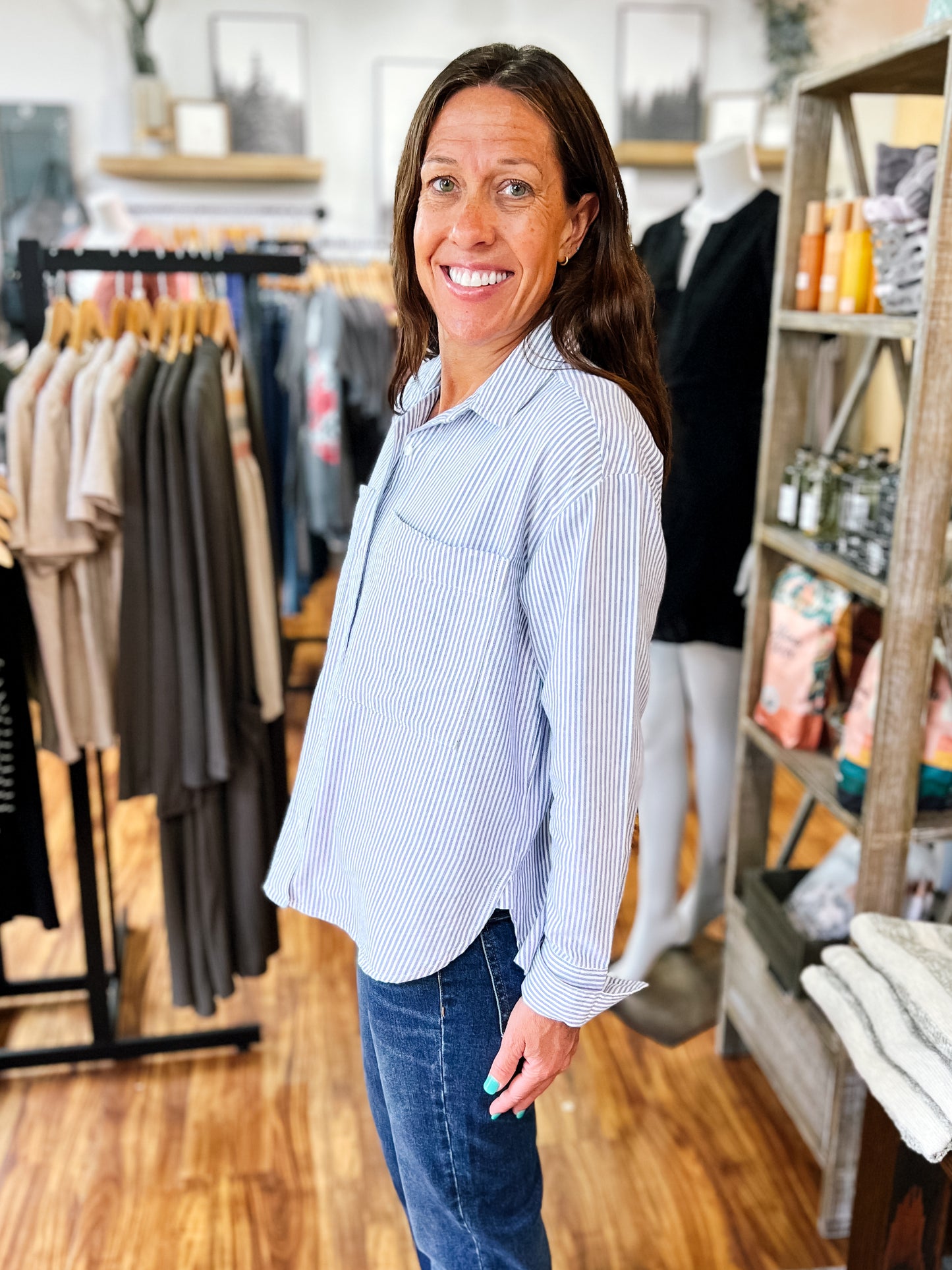 Blue & White Stripe Button Up Shirt