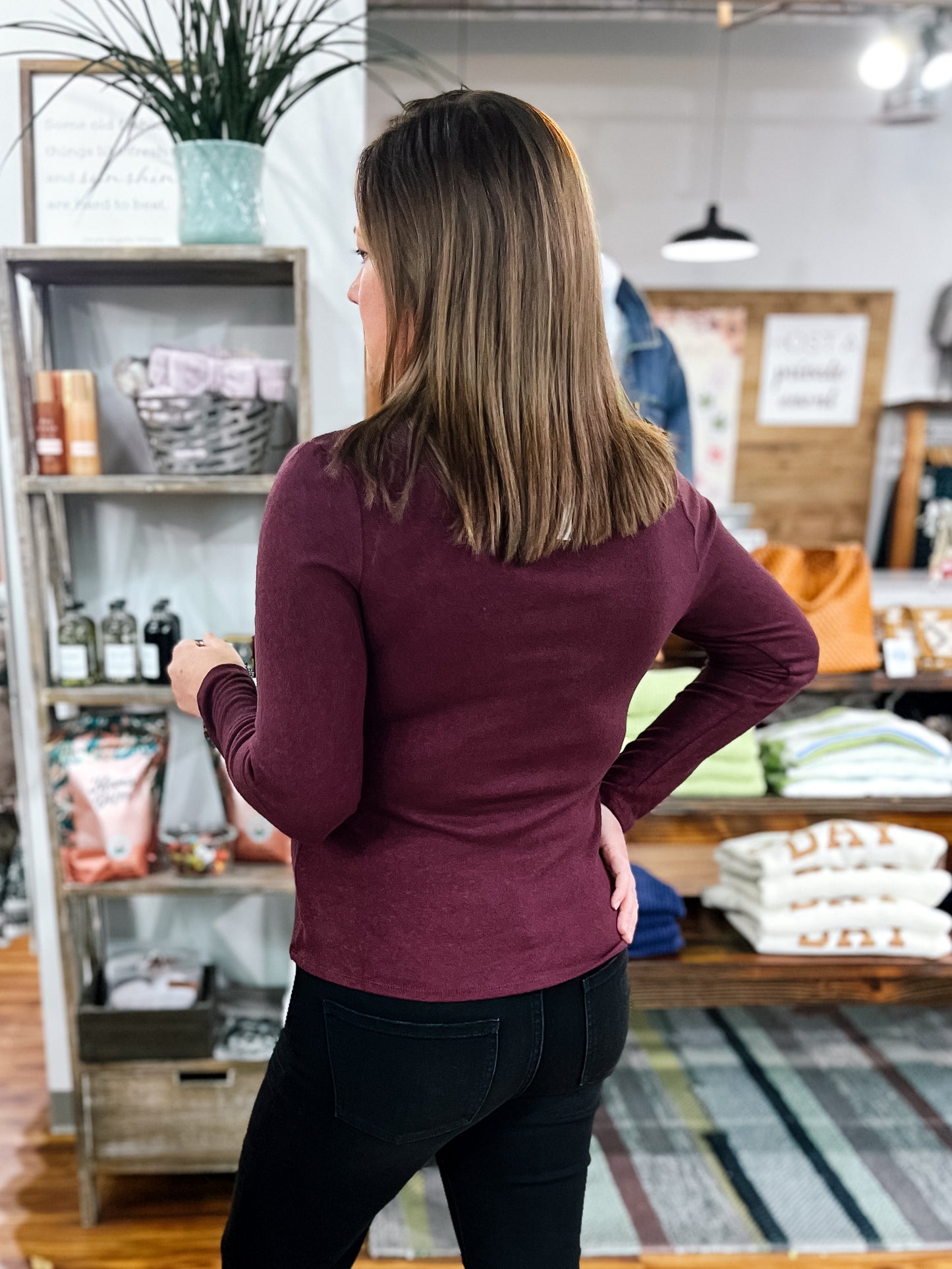 Maroon V-Neck Long Sleeve Top