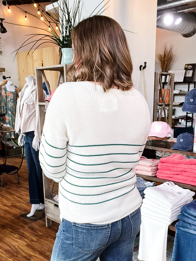 Ivory W/ Green Stripe Sweater