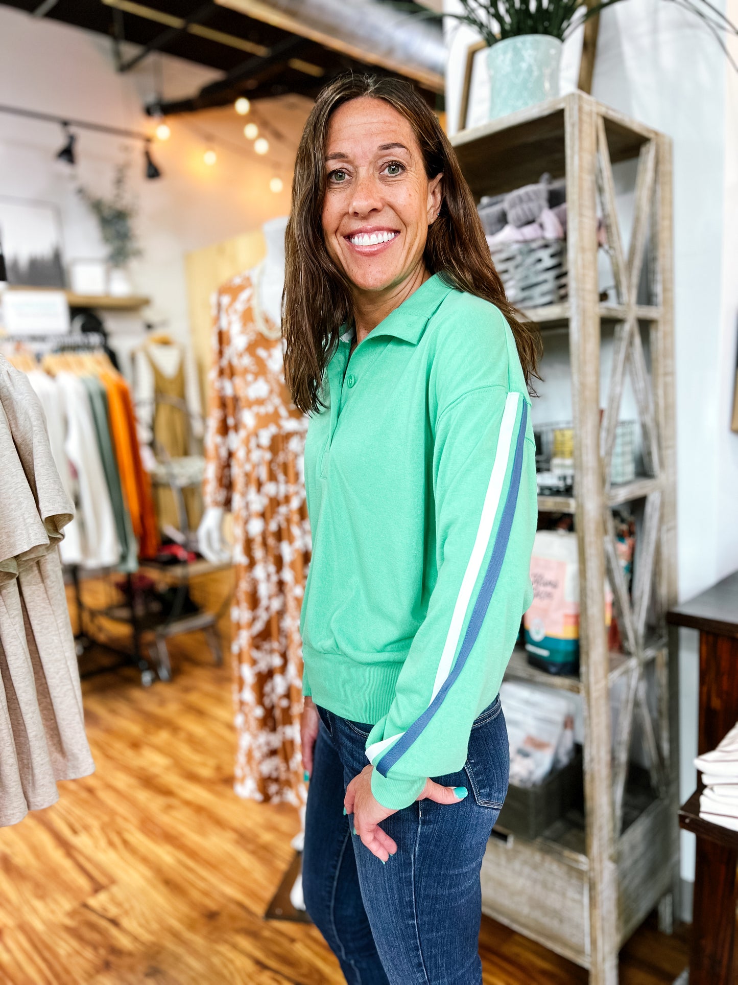 Kelly Green Quarter Button Front Shirt