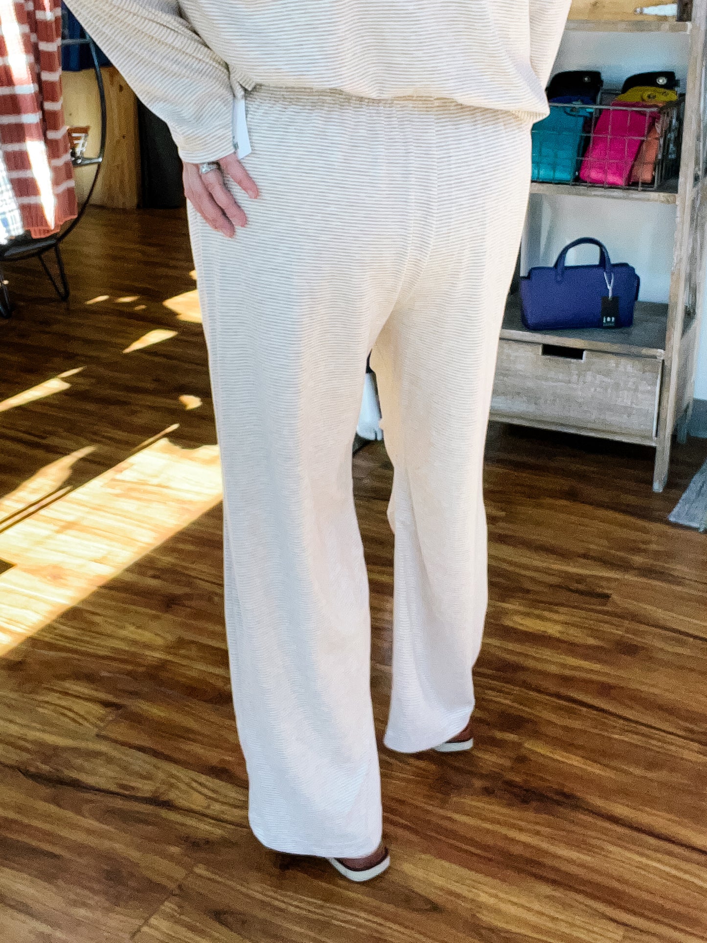 Tan & Cream Striped Pull On Pant