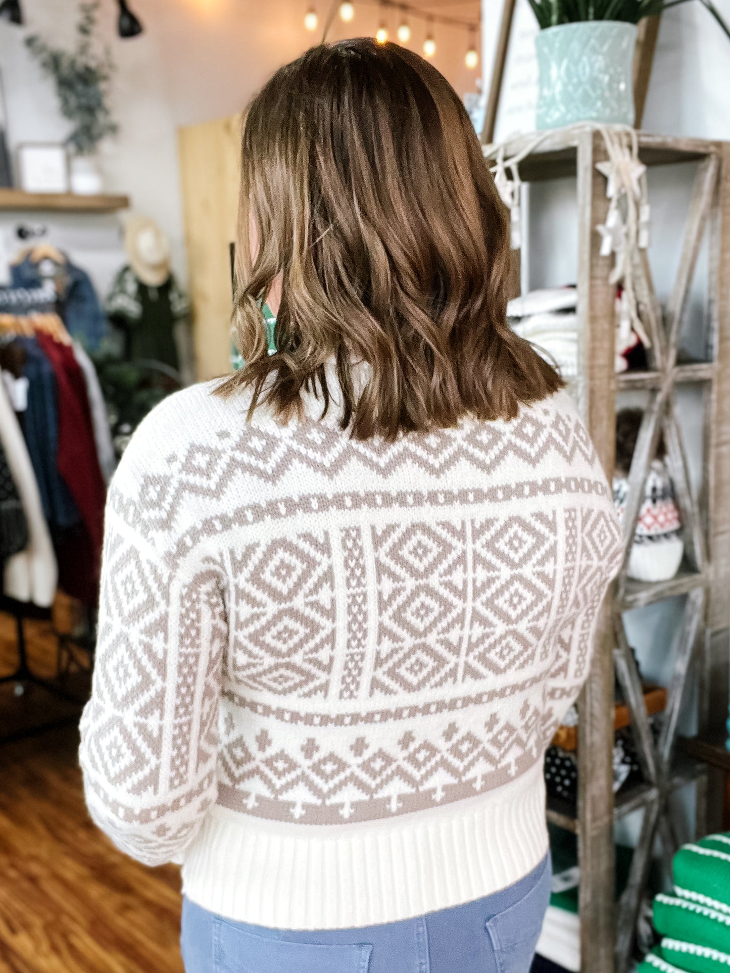 Cream And Tan Diamond Pattern Sweater