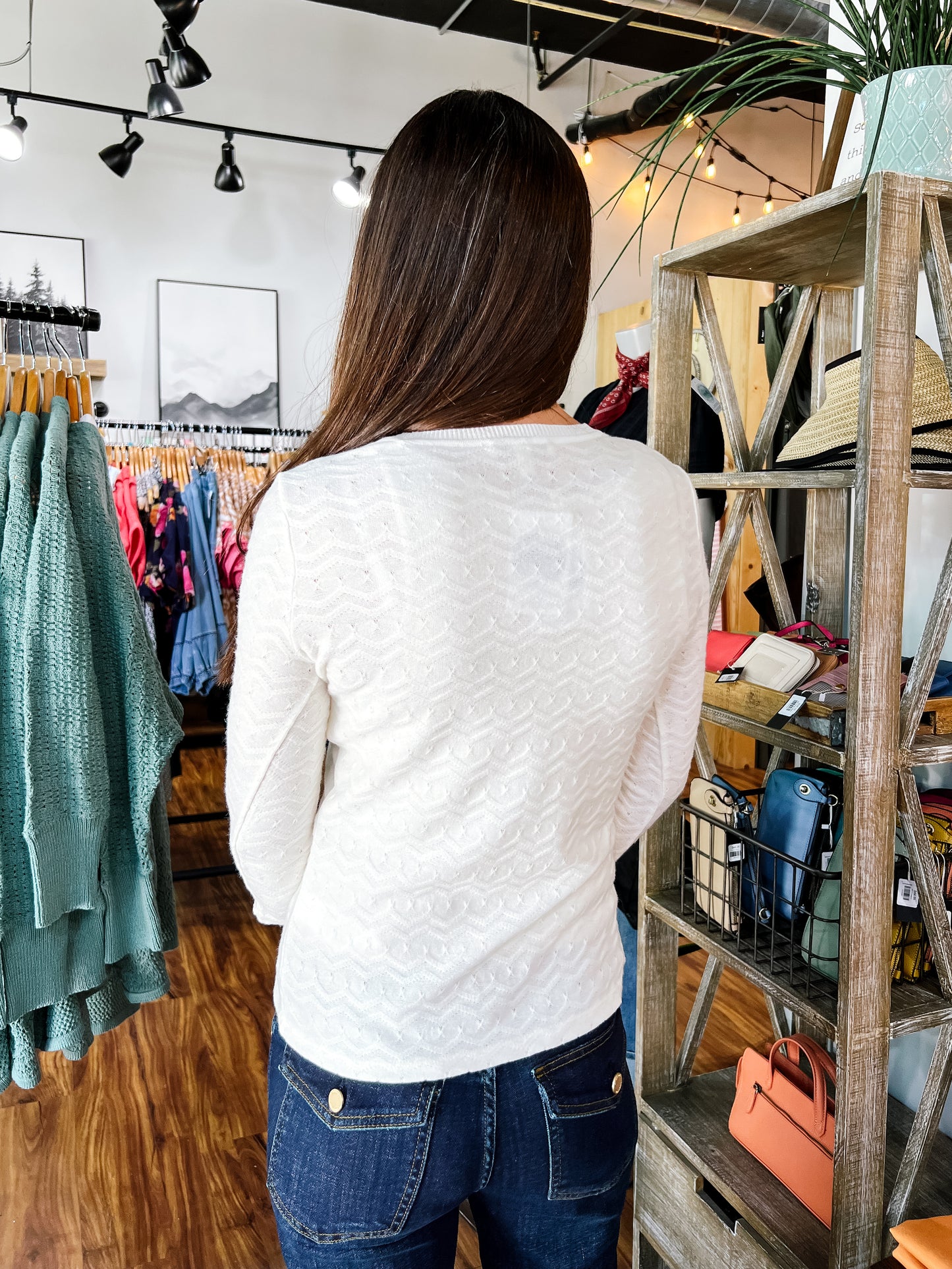 Cream 3/4 Sleeve Knit Top