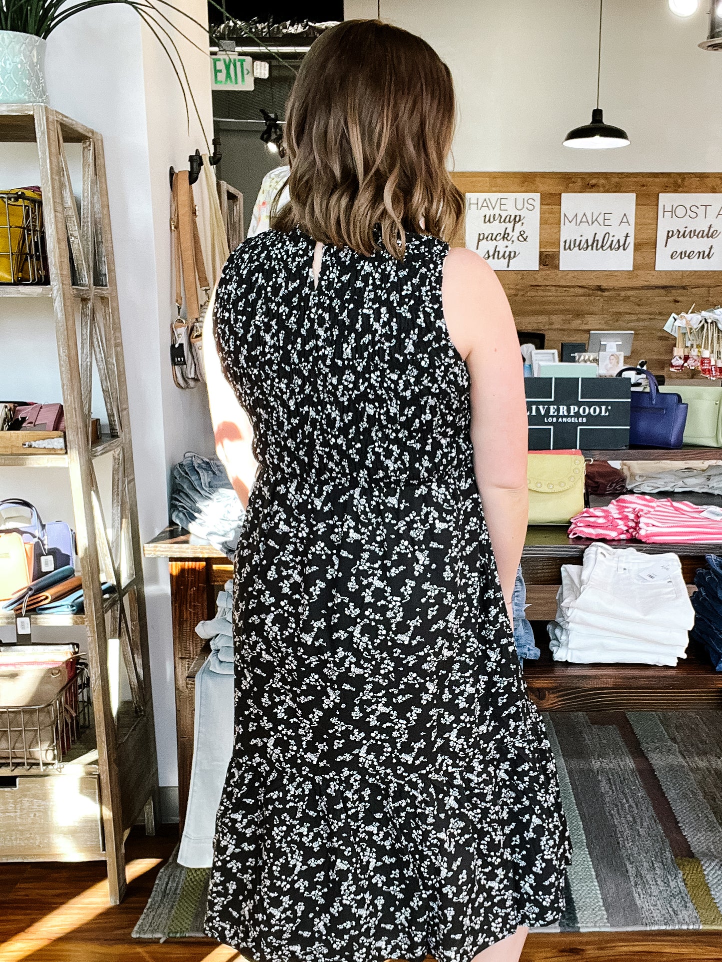 Black W/White Floral Halter Dress