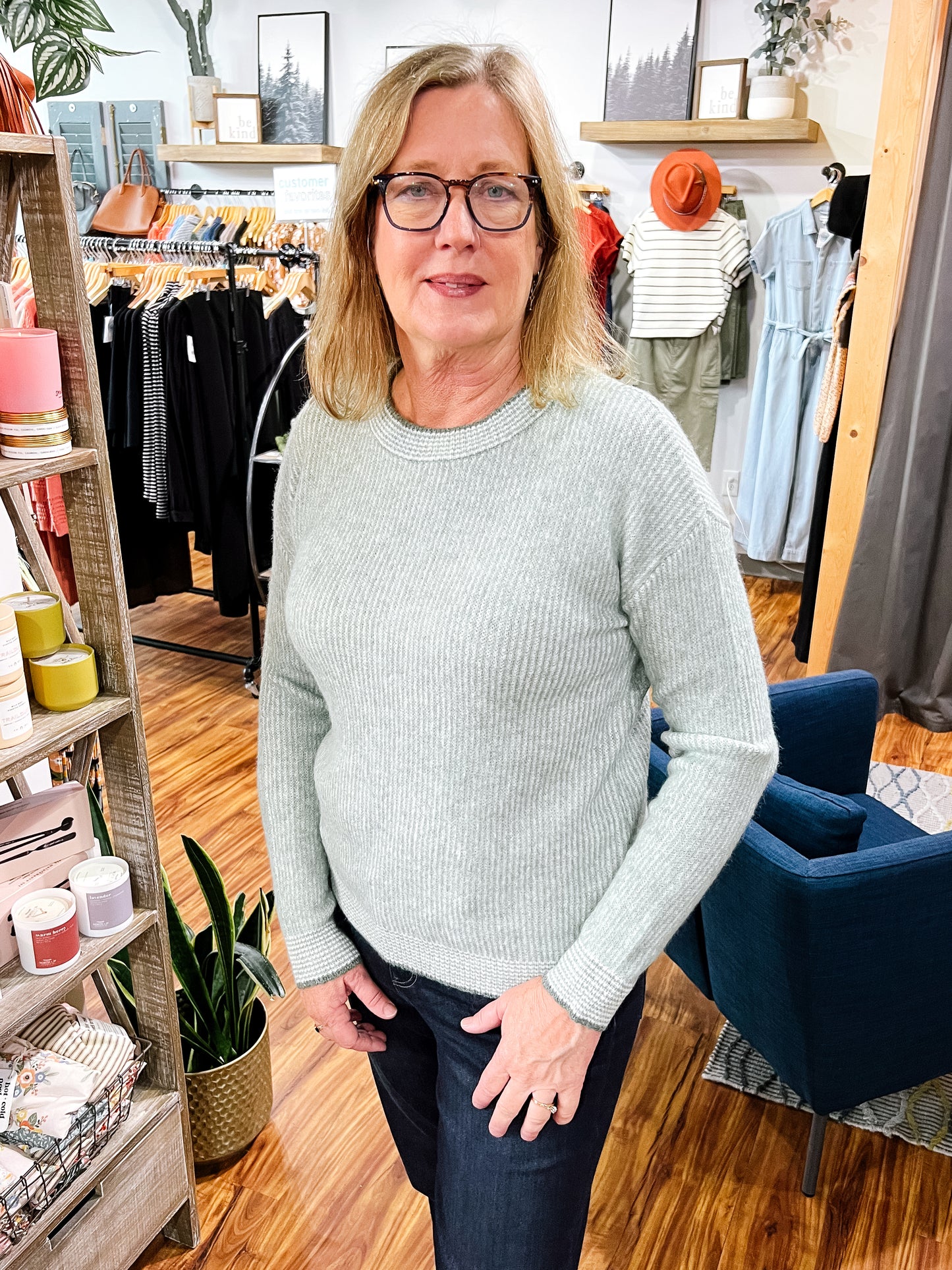 Sage Two Toned Ribbed Sweater
