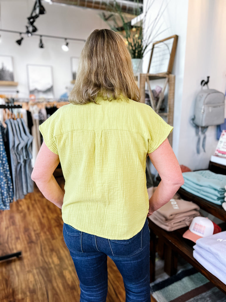 Chartreuse Button Up Top