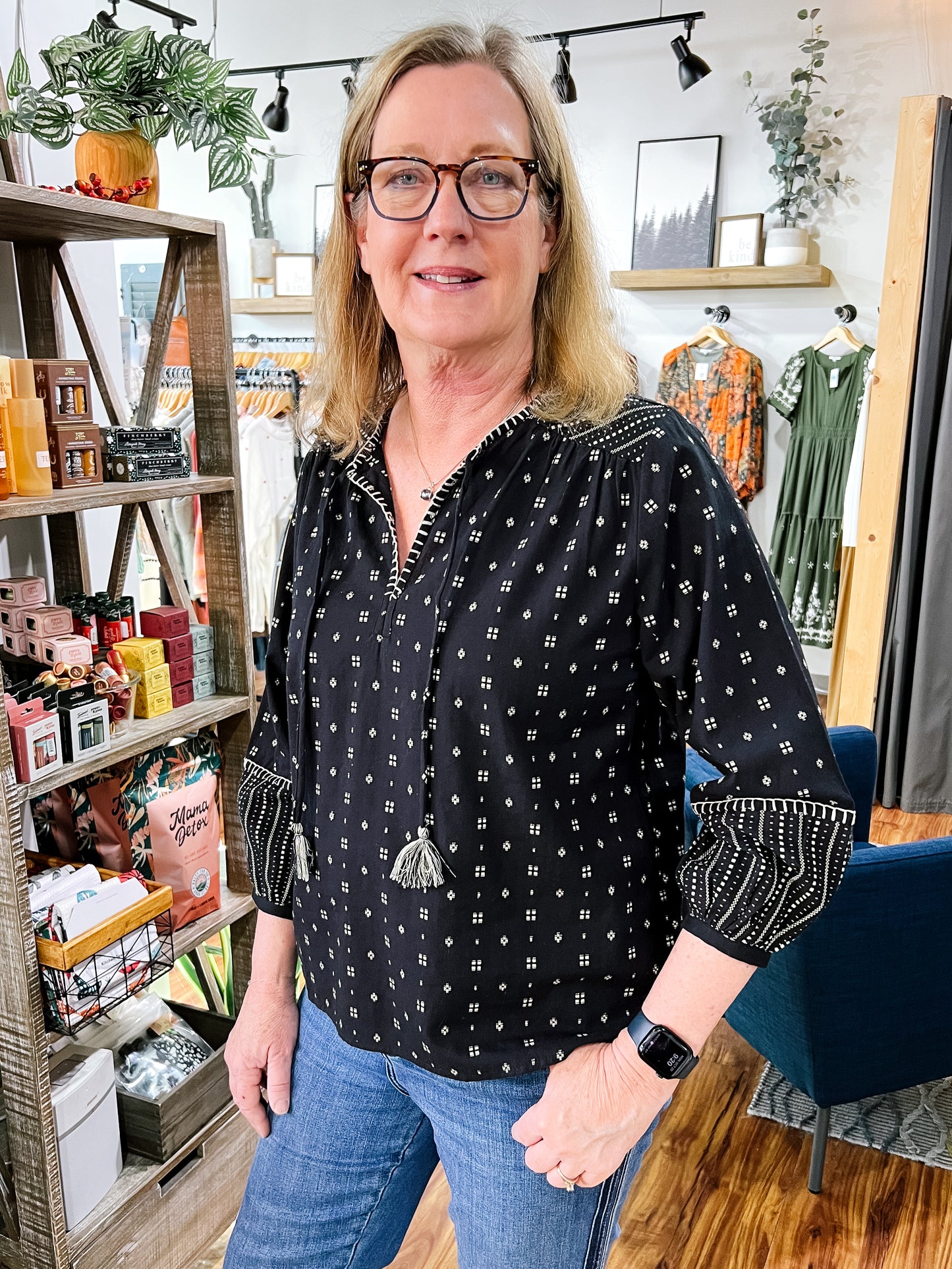 Black & Taupe Patterned Blouse