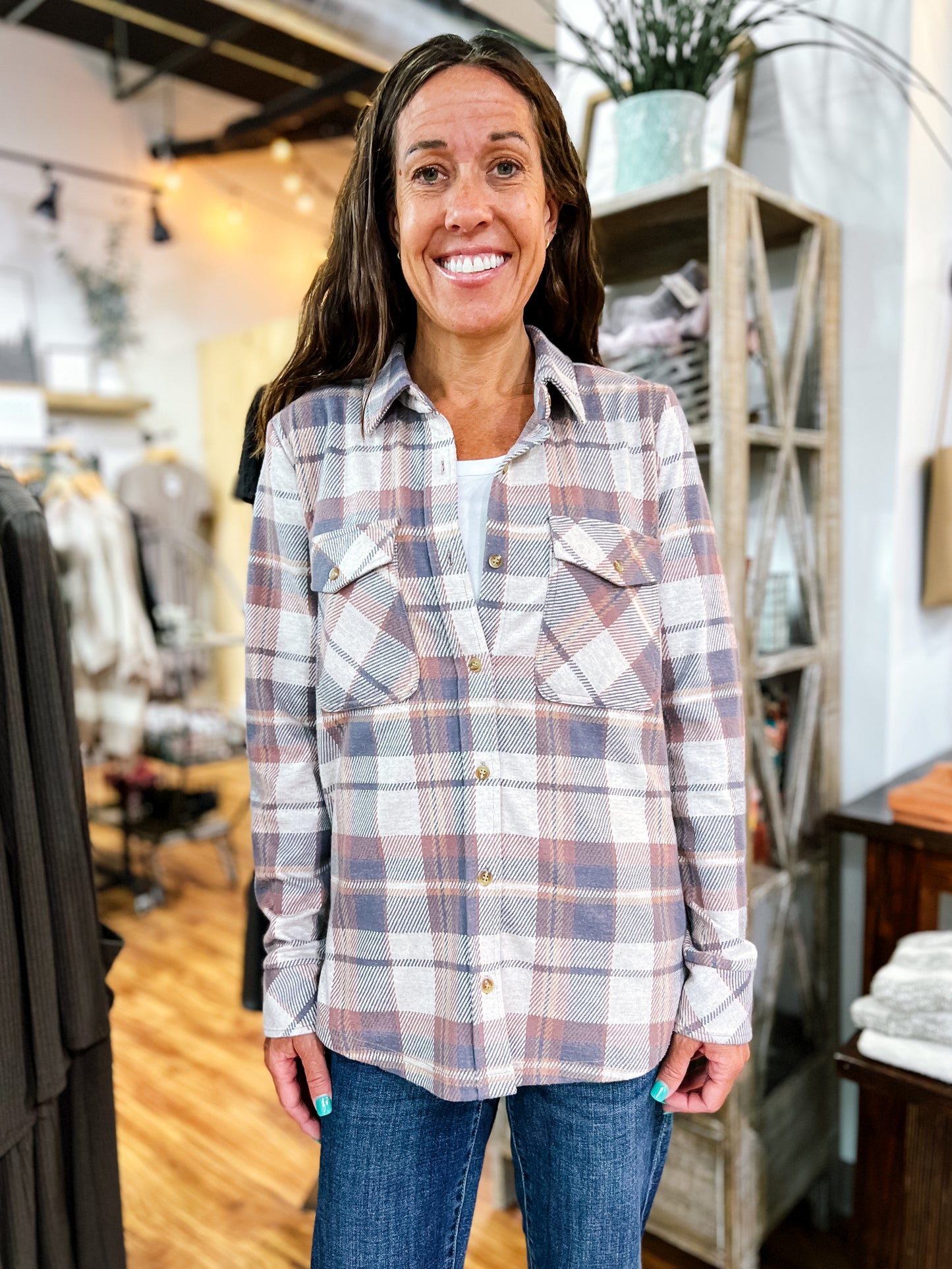 Blue W/Pink Flannel Shirt
