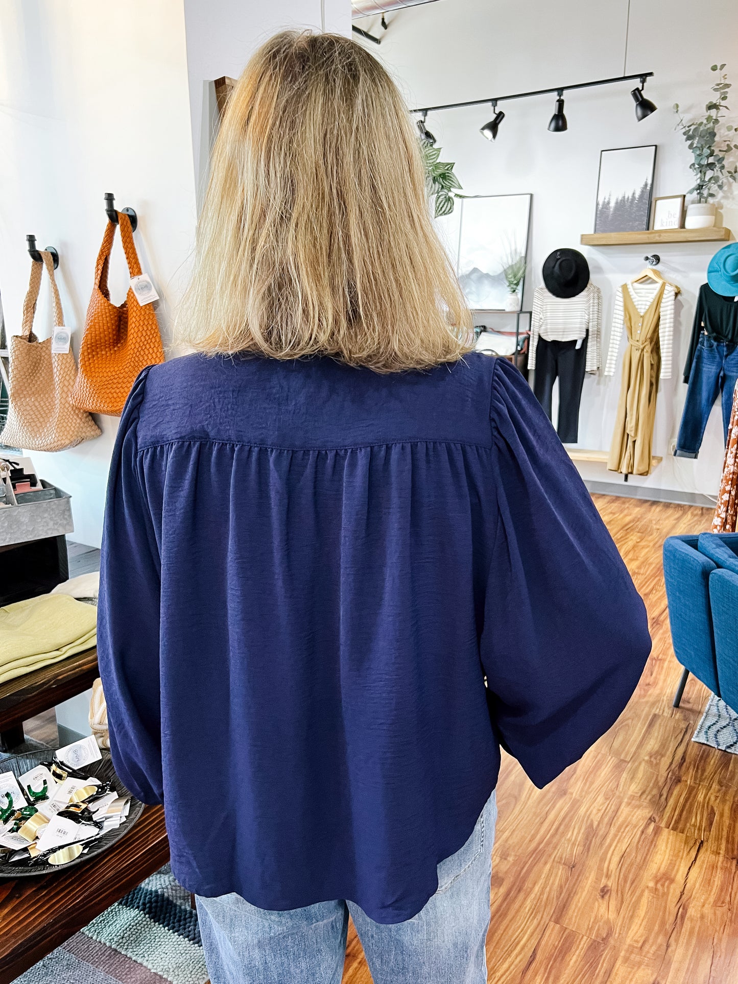 Navy Long Sleeve Blouse