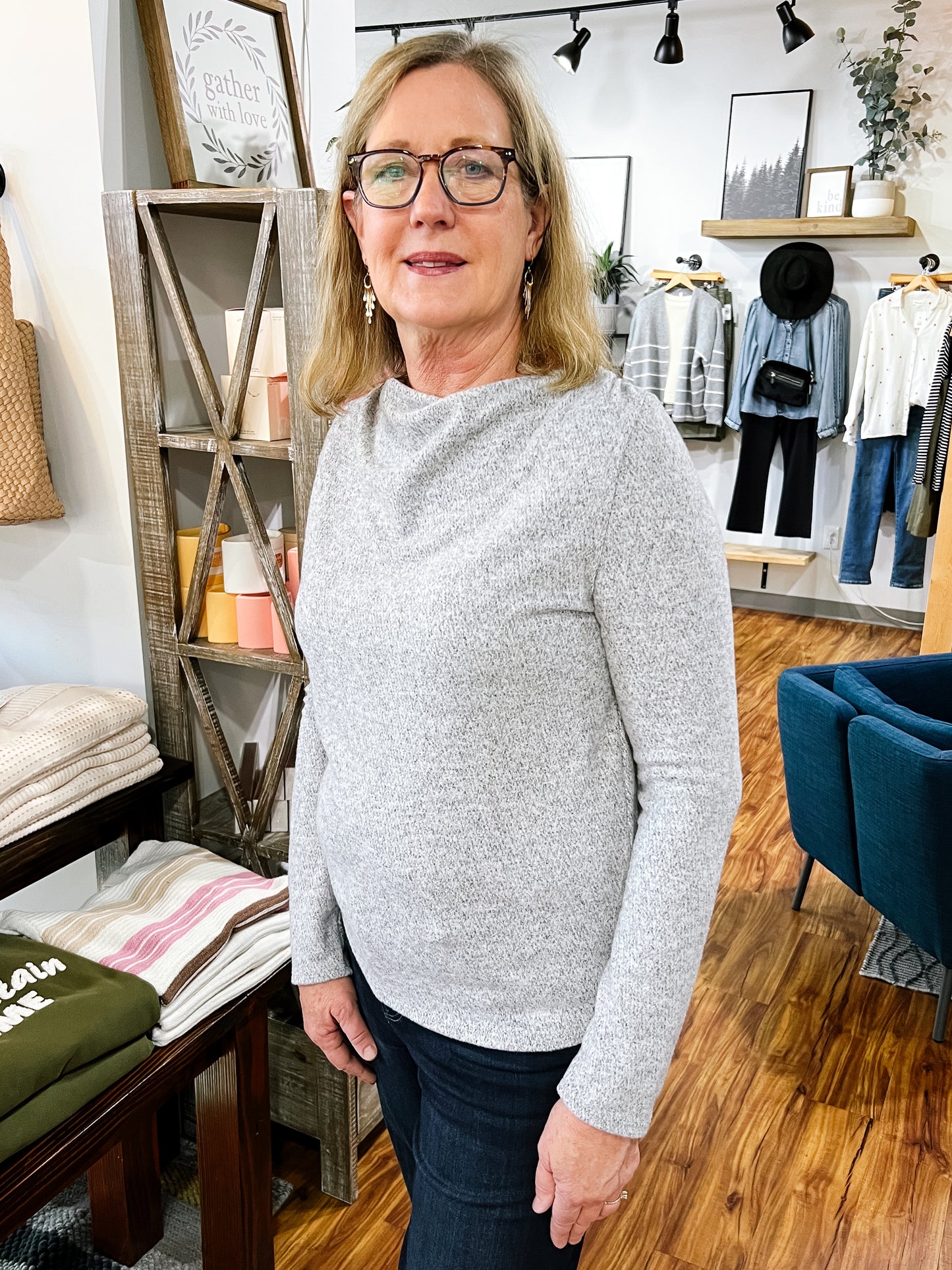 Heather Gray Cowl Neck Long Sleeve Top