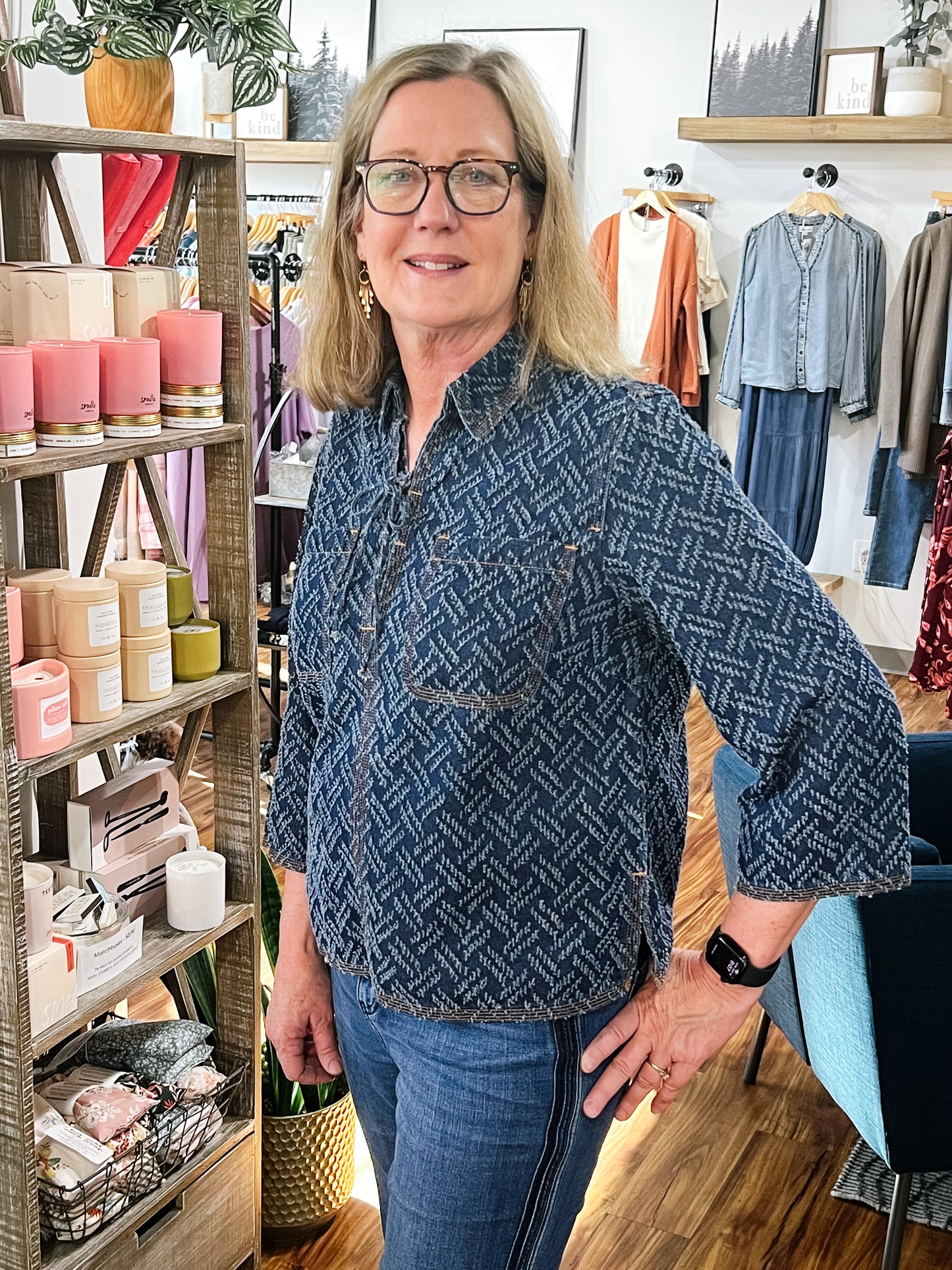 Blue Jacquard Pop Over Top