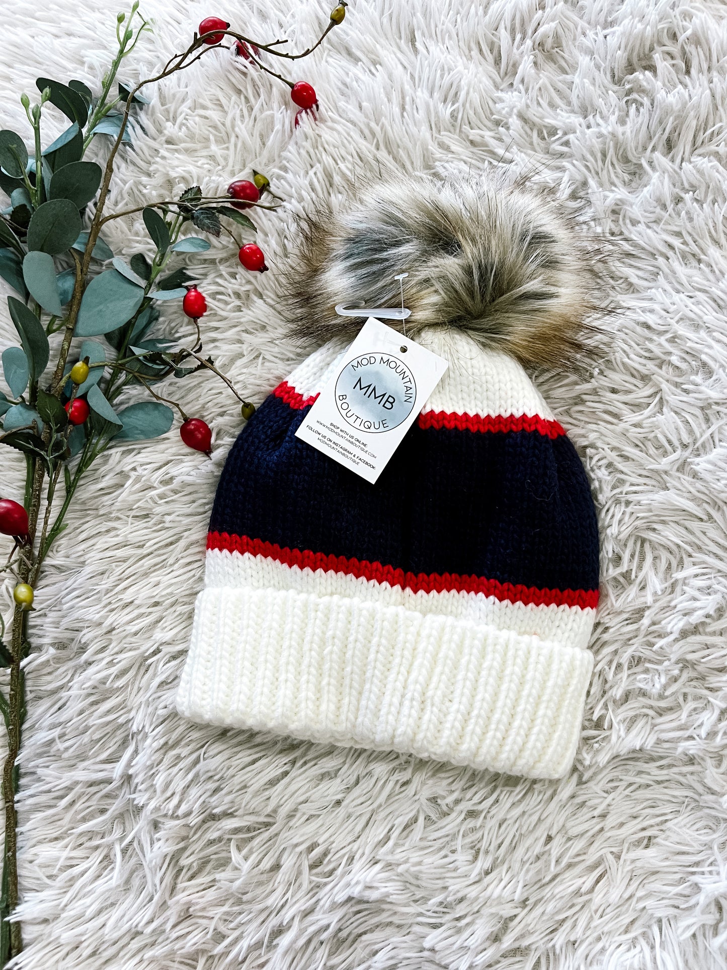 Ivory Ski Pom Beanie