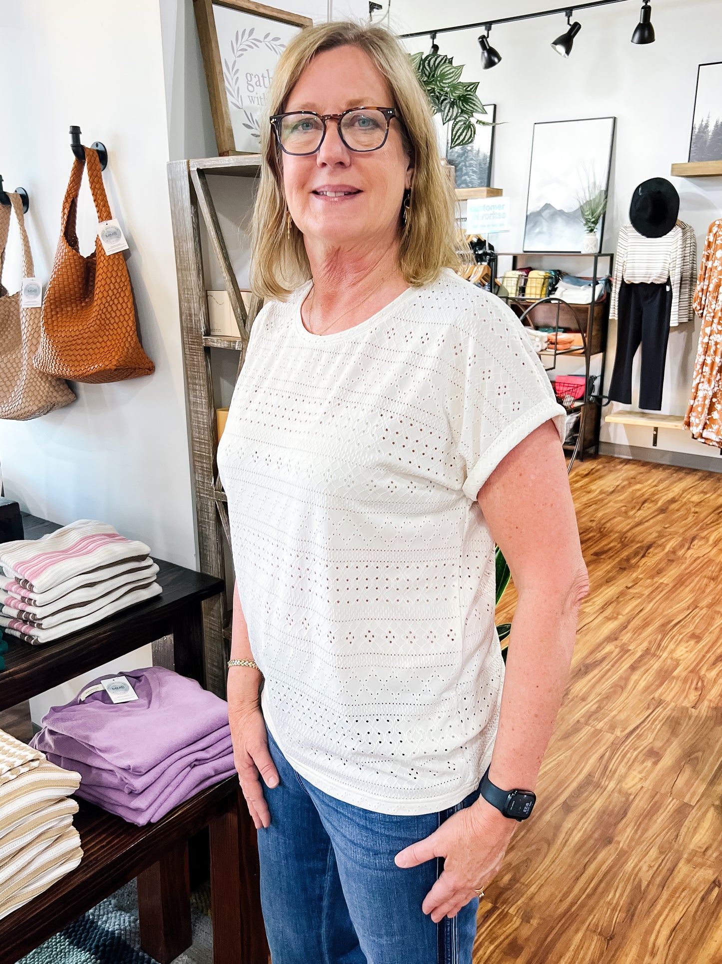 Eyelet Short Sleeve Top