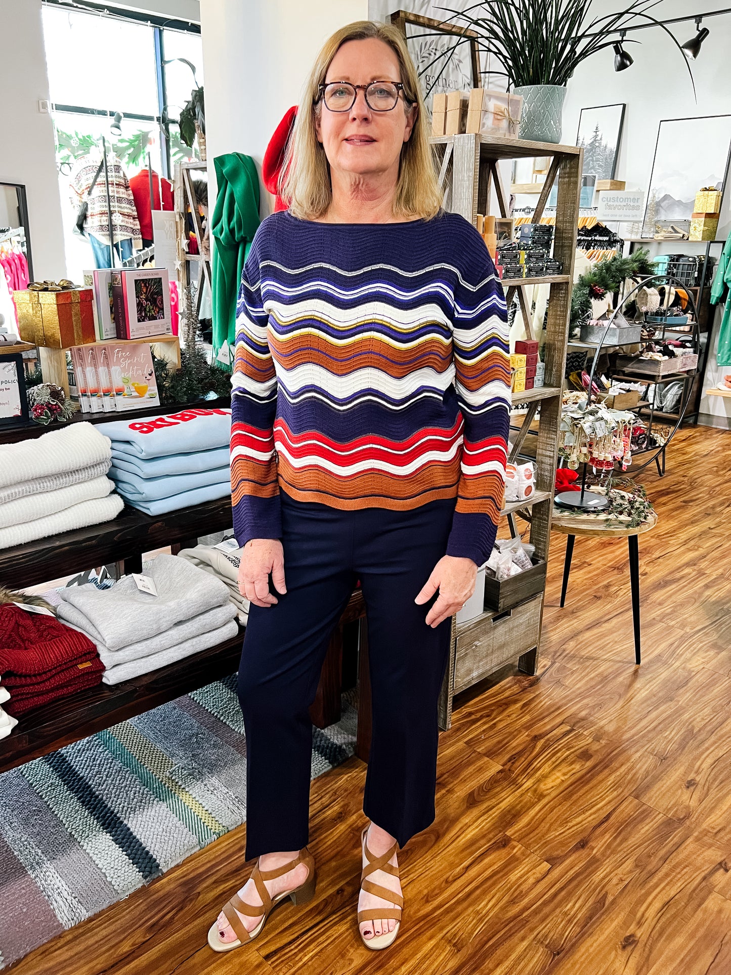 Navy W/Wavey Stripes Sweater