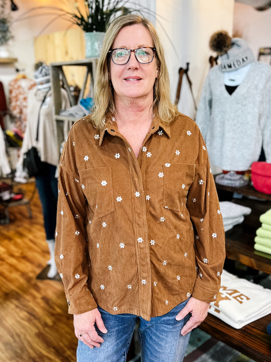 Chocolate Brown Flower Corduroy Shirt