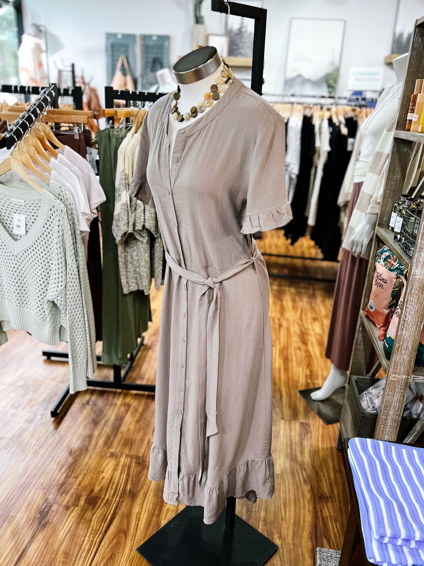 Latte Tie Waist Midi Dress