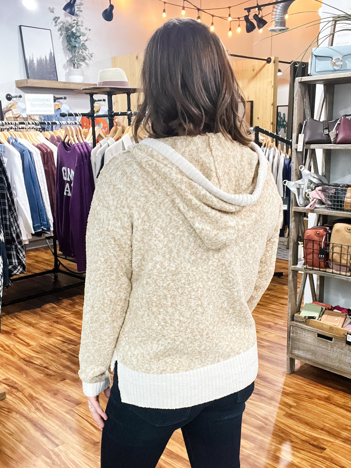 Oatmeal Cozy Hooded V-Neck Sweater