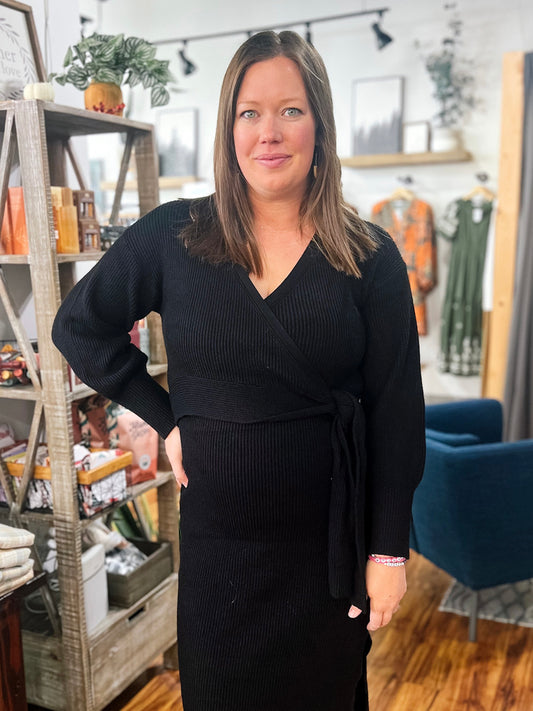 Black Ribbed Midi Dress
