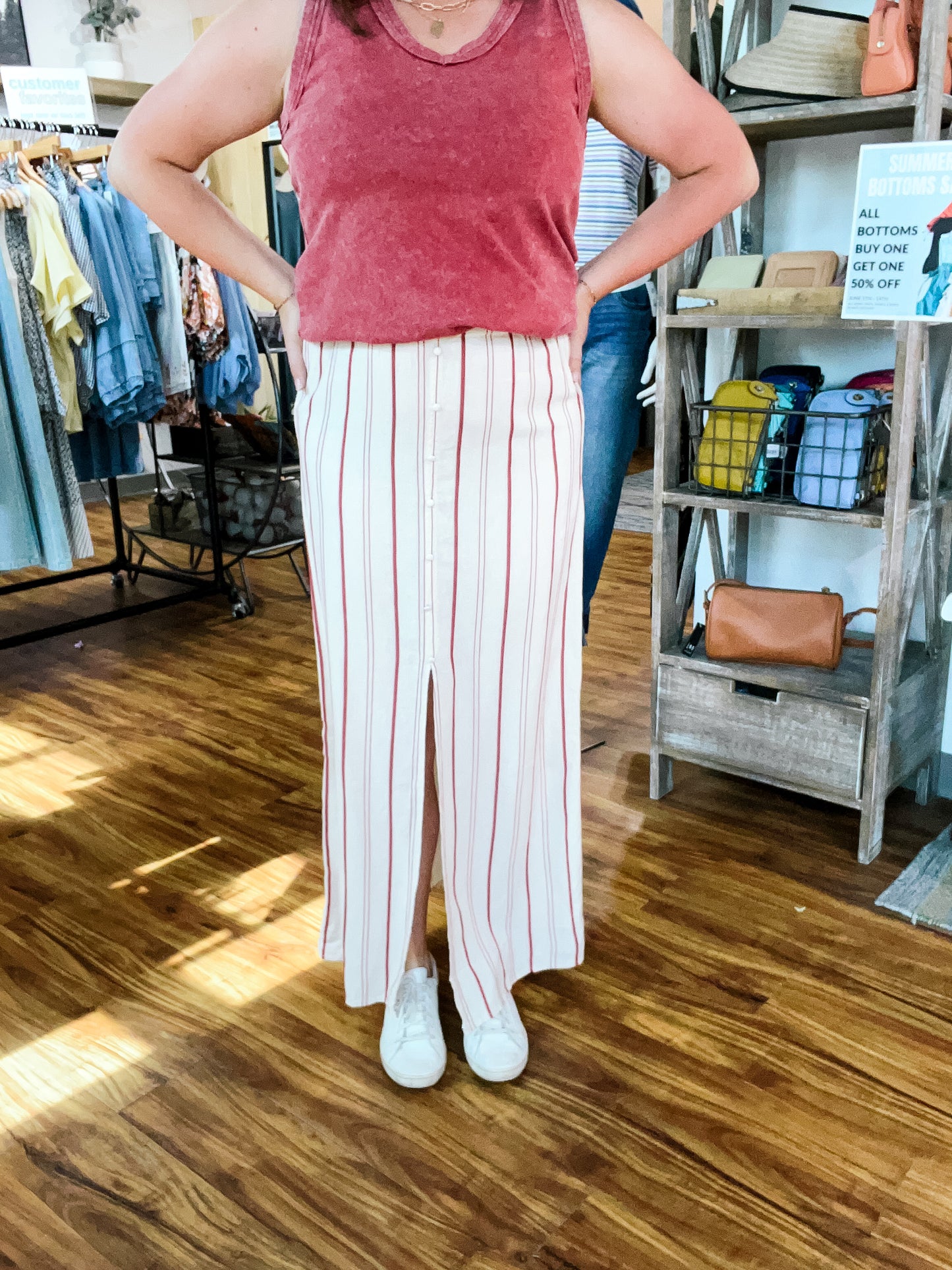 Off White W/Rust Stripe Skirt