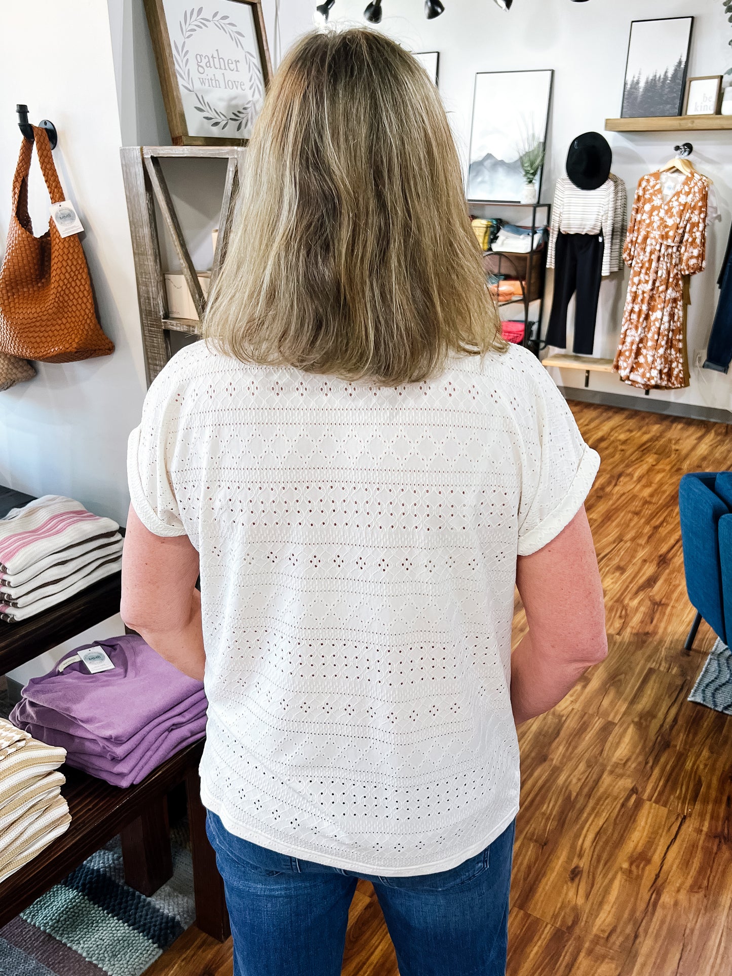 Eyelet Short Sleeve Top