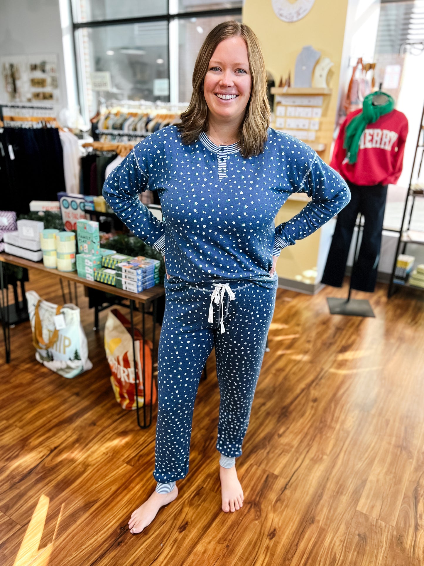 Blue Floral Long Sleeve Top