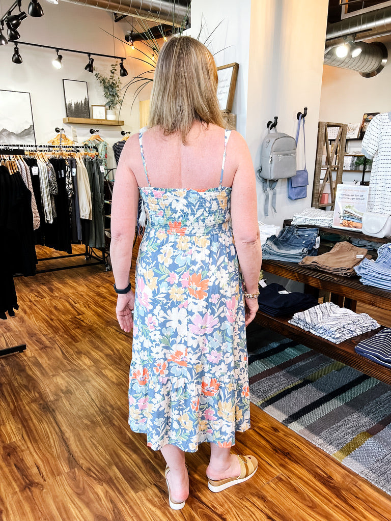 Blue Floral Smocked Dress