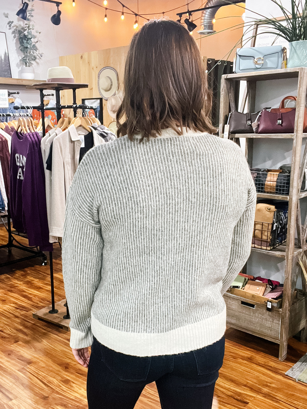 Olive Green & Cream Striped Sweater