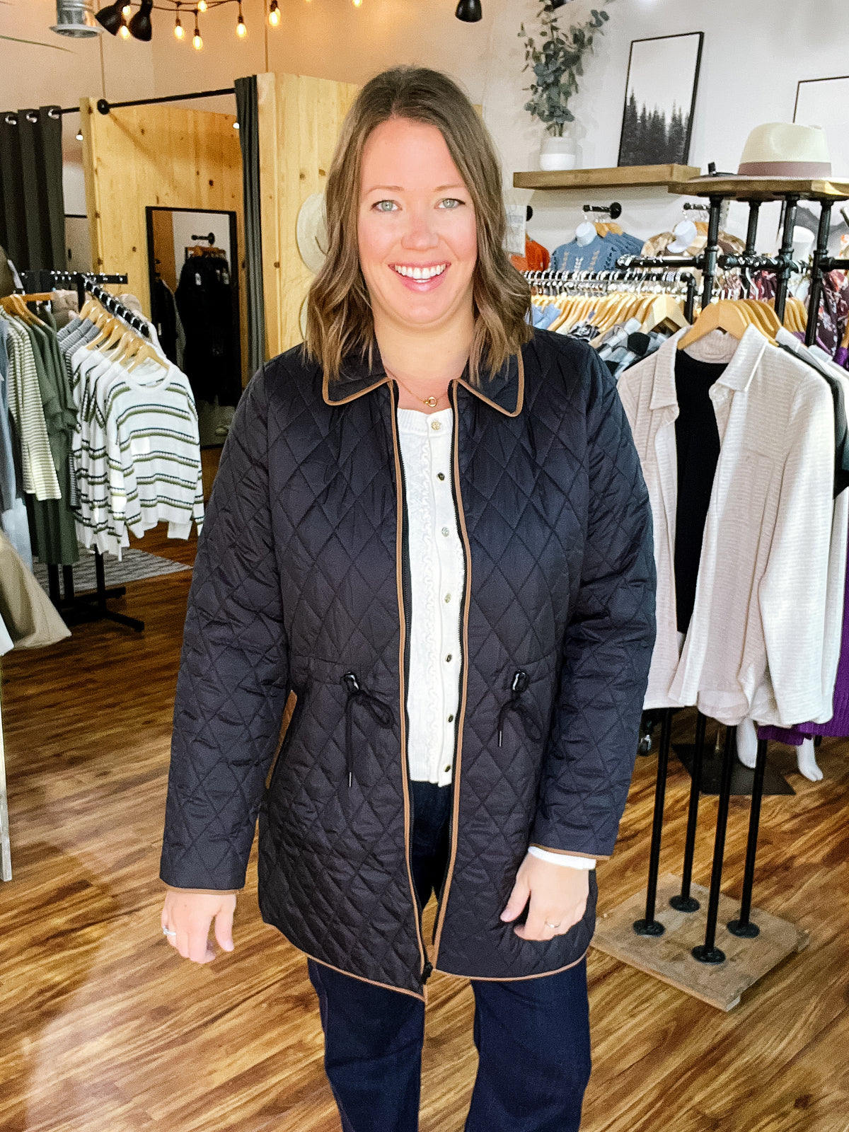 Black With Brown Detail Quilted Jacket