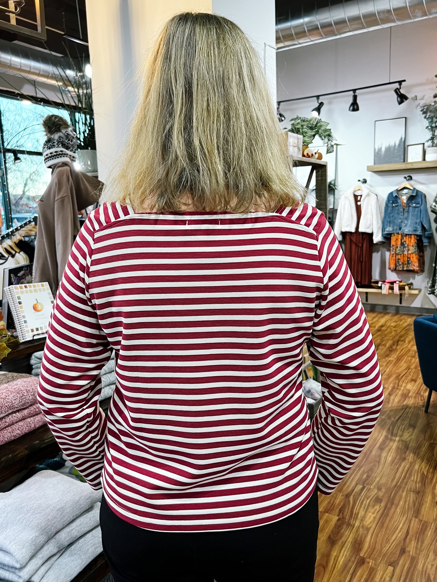 Red Stripe Square Neck Top