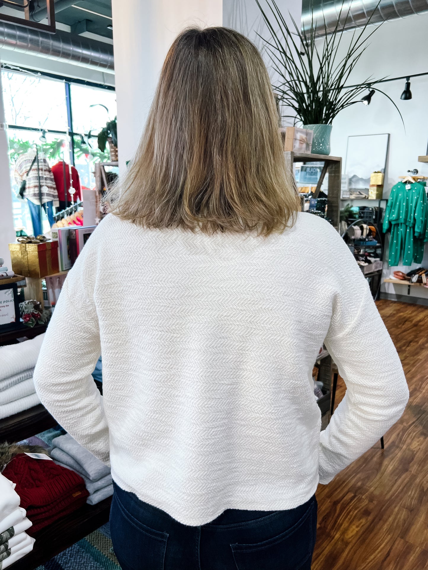 Ivory Textured Mock T Neck