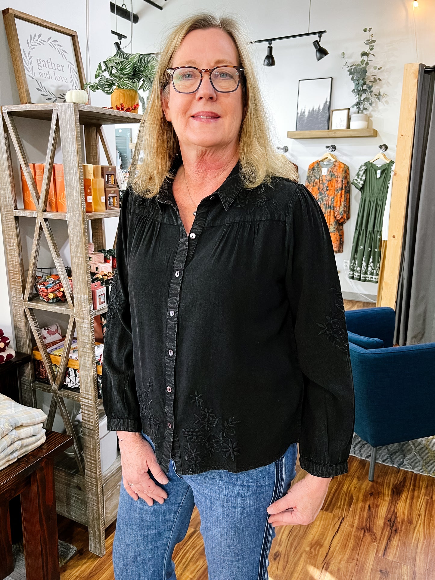 Black Tonal Embroidered Blouse