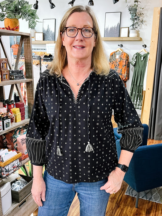 Black & Taupe Patterned Blouse