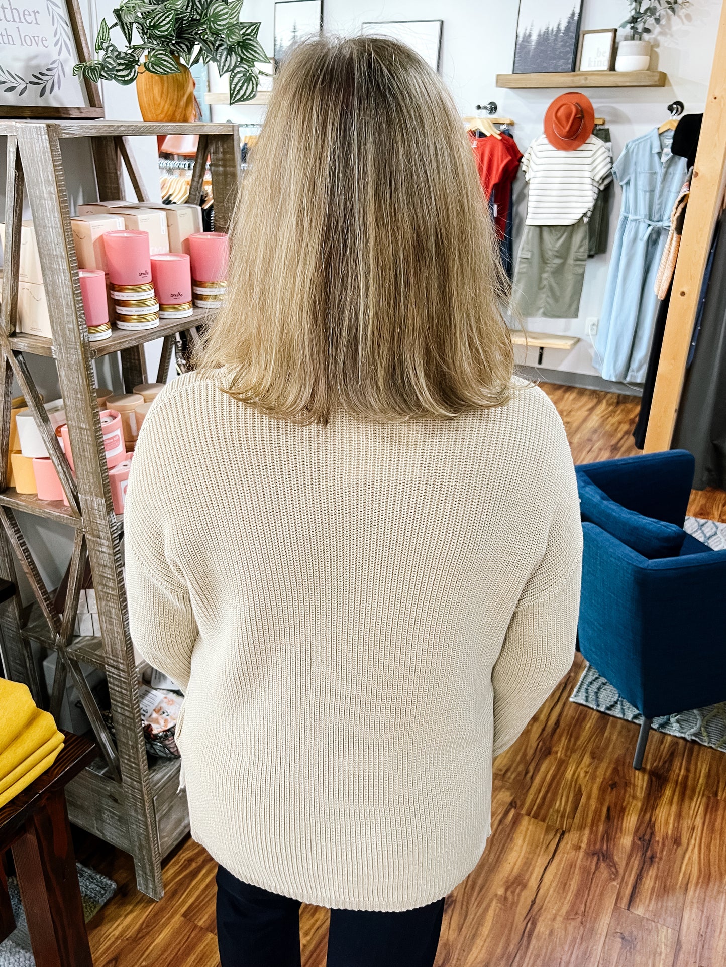 Beige Button Sleeve Sweater