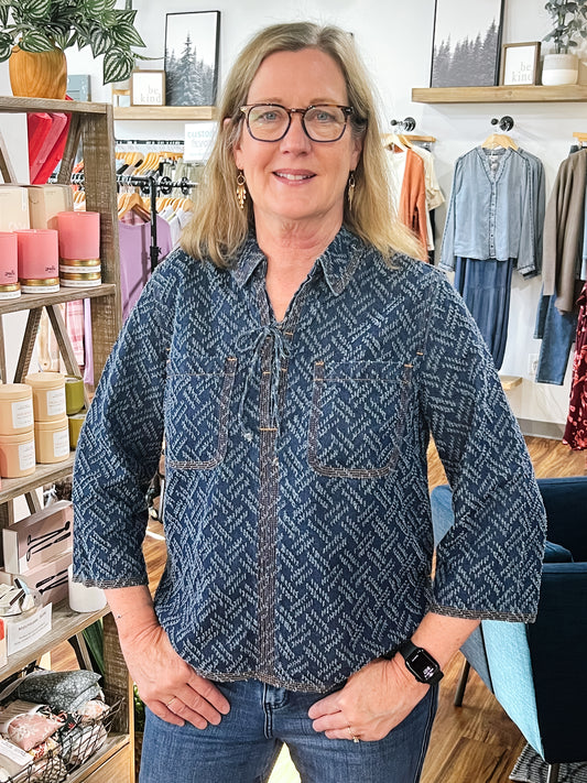 Blue Jacquard Pop Over Top