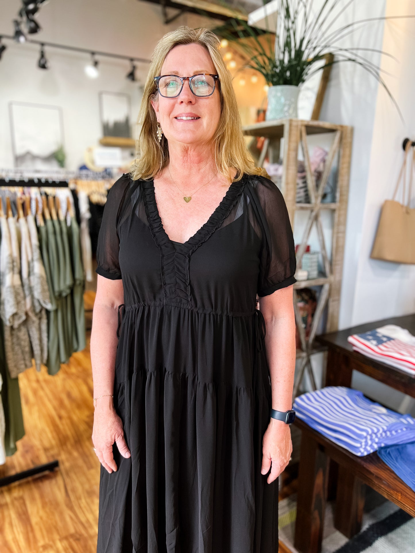 Black V-Neck Midi Dress